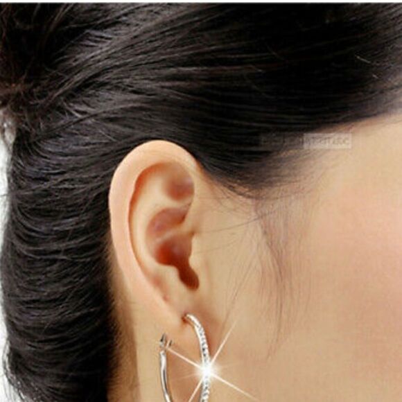 Elegant CZ Diamond Hoop Dangle Earrings - Picture 2 of 2